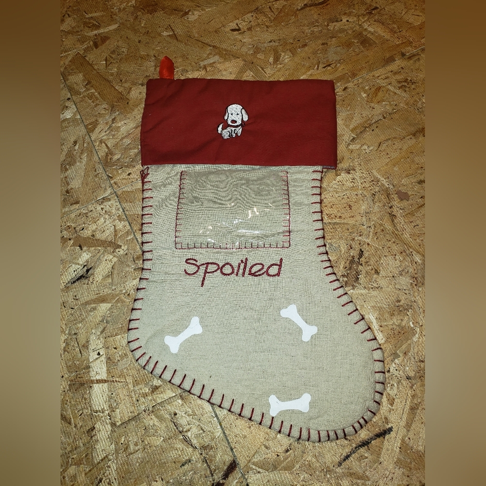 Red and Beige Dog Christmas Stocking